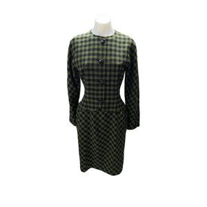 Oscar De La Renta Dress Vintage Plaid Checkered Green Black 1974-1995 ILGWU